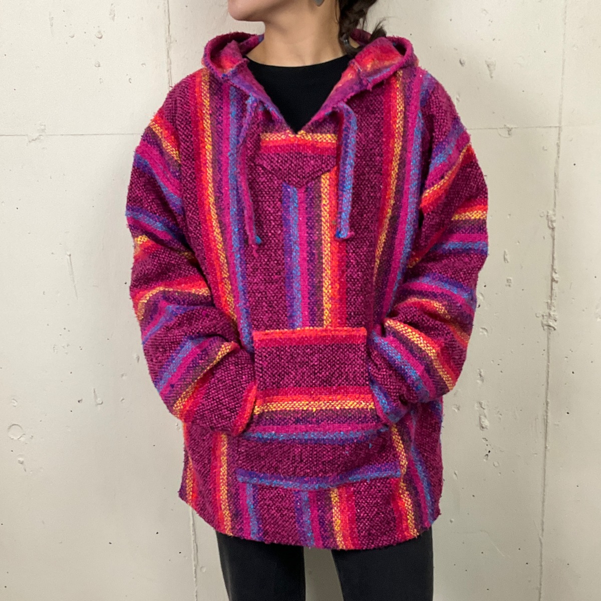メキシコ製 LA MALINCHE ストライプ メキシカンパーカー フーディー 