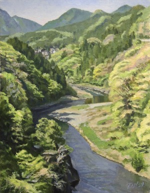 油絵 #14「多摩川新緑」F6 / Oil Painting #14 "Fresh green Tama River" F6