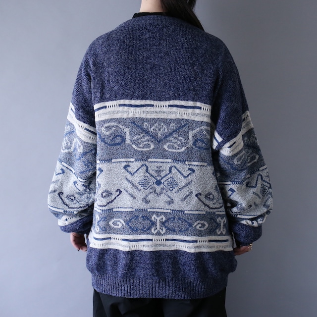 cold coloring multi pattern over silhouette sweater