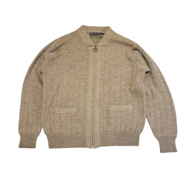 中古 DAVID TAYLOR 長袖 ジップアップ カーディガン クリーニング済み ショールカラー ベージュ メンズ Mサイズ