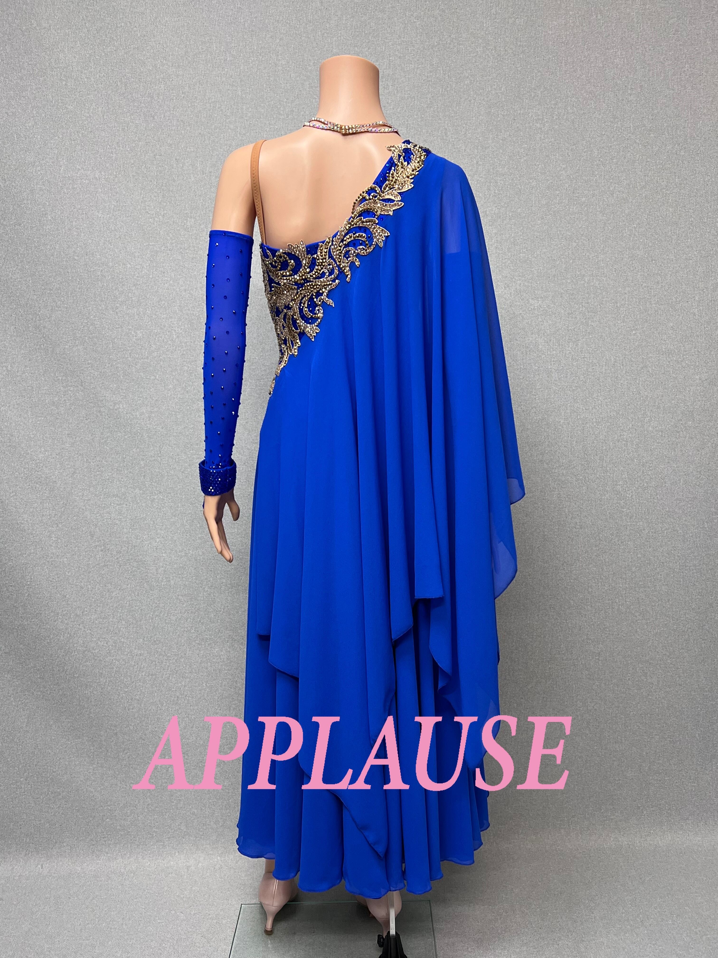 【新着】社交ダンスドレス　ラテンドレス　LA-25-3　 ロイヤルブルー（ワンショルダー）　M　デモ・競技用ドレス　発表会衣装　パーティドレス　ワンピース　舞台衣装