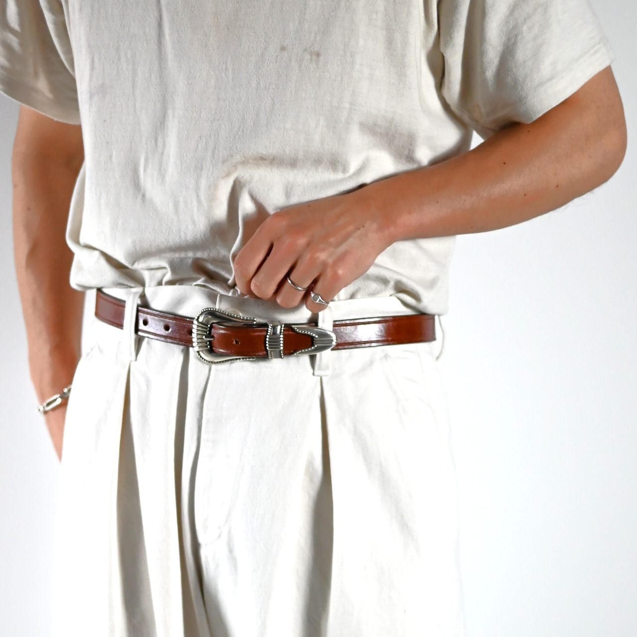 TORY LEATHER / 1 inch "3 -Piece Silver Buckle Belt(OAKBARK/NICKEL)