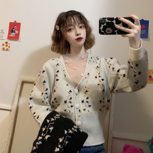 ✞ Vネックスタンダードジャカードショート長袖スリーブニットセーター カーディガンジャケット 大人女子☆ ロング レトロ ✞ゴスロリ SM ミリ 甘ロリ クラロリ 和ロリ エレガント 黒ロリ 姫ロリ 華ロリ BB-BB85019344992