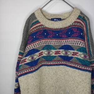 90s　ウールリッチ　ウールニット　セーター　フェアアイル　幾何学　グレー　L