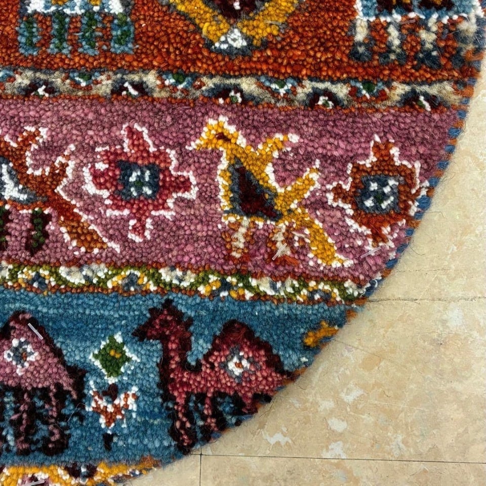 手織り ギャッベ 円形 本物 イラン産49cm チェアパッド玄関マット