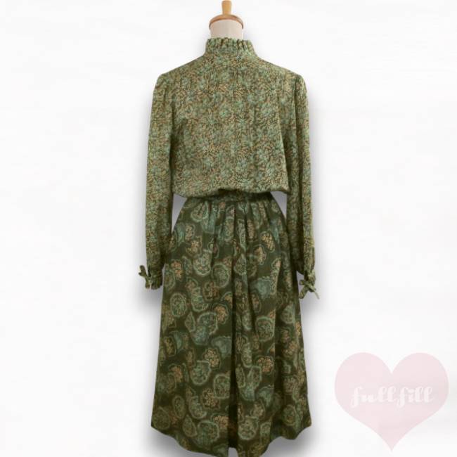 70s US vintage 緑 ペイズリー柄　ワンピース Q198 dfdb145068187696b3123e9303a6ff