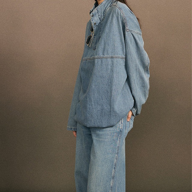 Washed denim pullover A00155