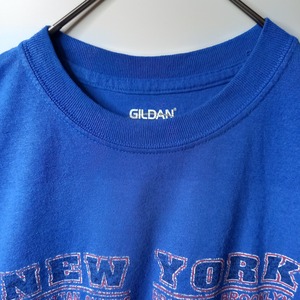 ギルダン　クルーネック　プリントTシャツ　半袖　ドライブレンド　ブルー　S