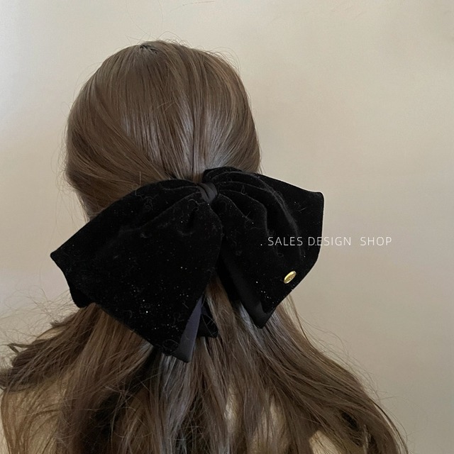 【アクセサリー】ヘアアクセサリー リボン 黒 大きめ おしゃれ ベロア 大人 可愛い シンプル 結婚式 パーティー 二次会 披露宴 謝恩会 発表会 演奏会 顔合わせ 婚活 お食事会 ホワイト 白 ブラック 黒