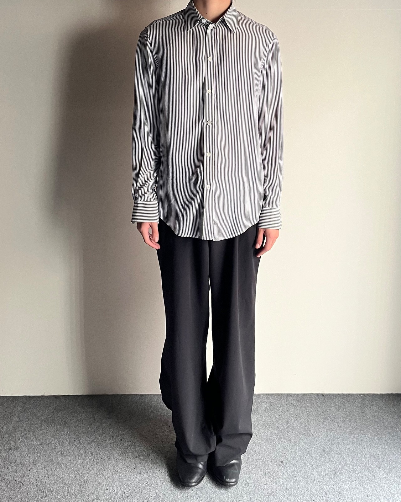 【CELINE】basic stripe compact silk shirt