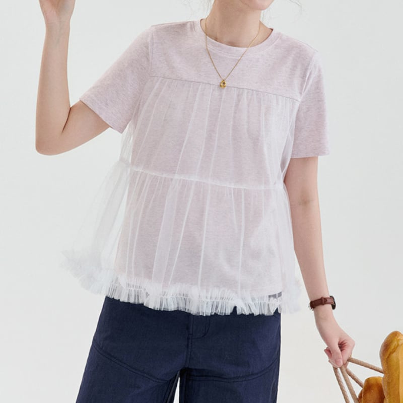 チュール切り替え半袖Tシャツ M2510