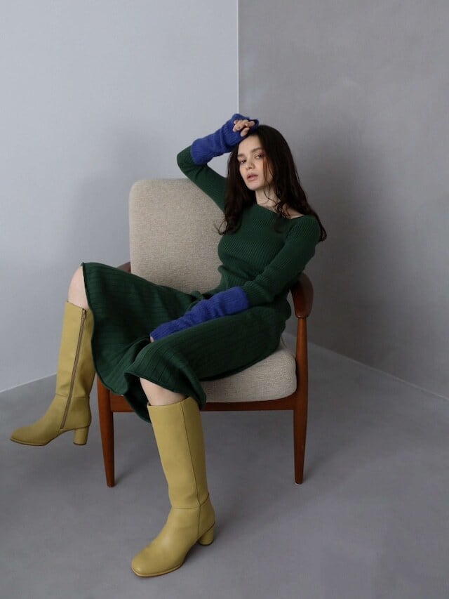 square-neck rib knit one-piece | Katrin TOKYO