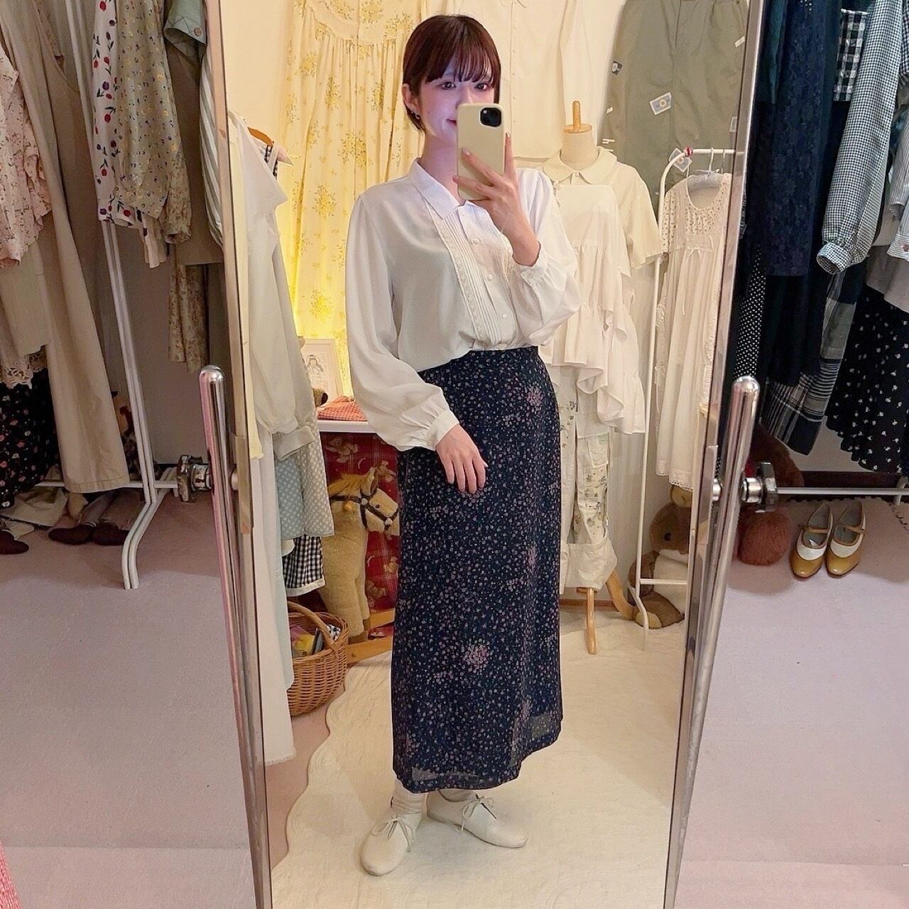 mini purple flower navy skirt