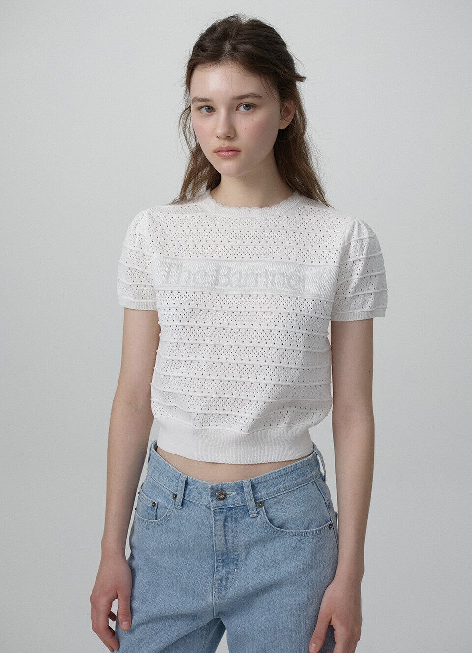6月中旬発送 [The Barnnet] Helen Logo Jacquard Knit Top_Ivory 正規