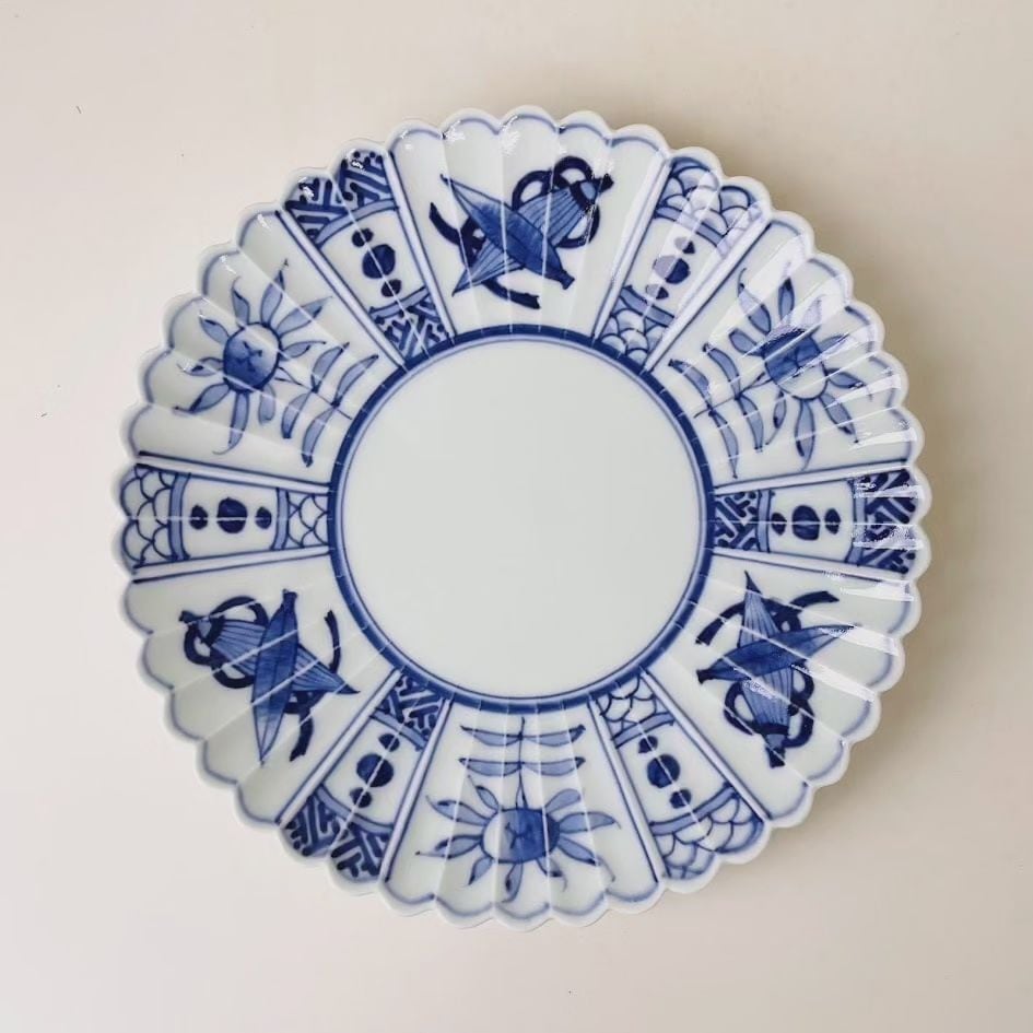 1098>染付芙蓉手菊割7寸皿 有田焼 | 陶香堂オンラインストア