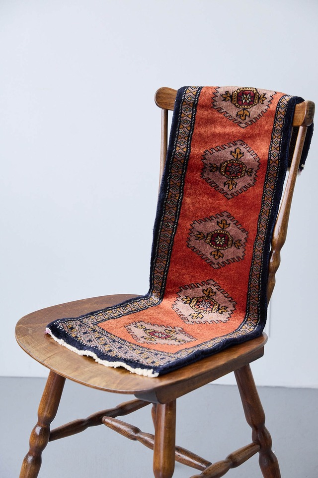 No.208　ヴィンテージラグ　トライバルラグ　ラホール産（88×30cm）　オレンジ　ブラウン　ネイビー　