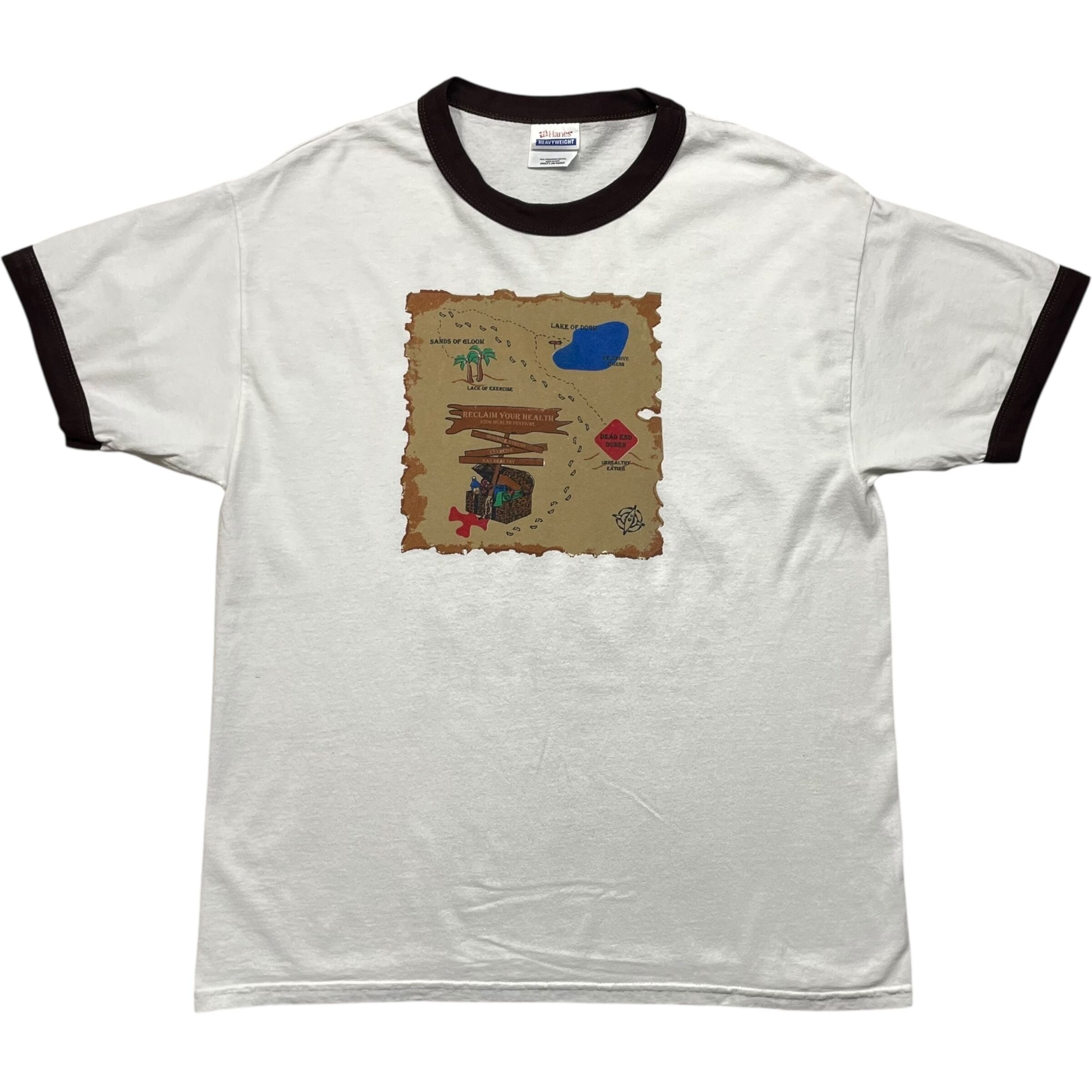 《L》Hanes ヘインズ リンガーTシャツ 健康増進 メッセージ 企業 両面プリント ホワイト no.8410