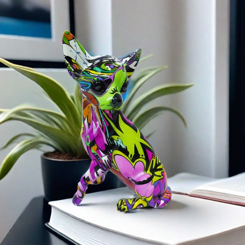 チワワ フィギュア グラフィティアート ストリートアート 樹脂製 置物 インテリア雑貨 アート オブジェ モダン ポップアート カラフル 犬 動物 オーナメント