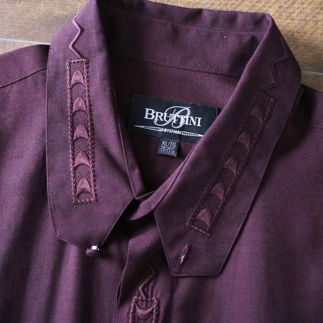 "刺繍" bordeaux one-tone design fry-front minimal shirt