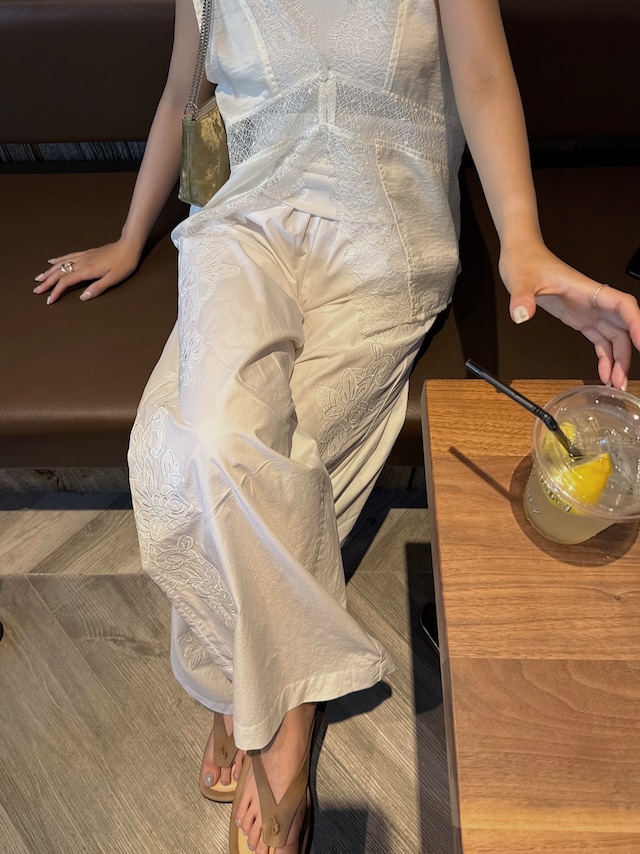 embroidery flower cotton pants