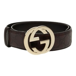 グッチ グッチシマ インターロッキングG ベルト サイズ:85/34 114876 ブラウン レザー レディース GUCCI 【中古】