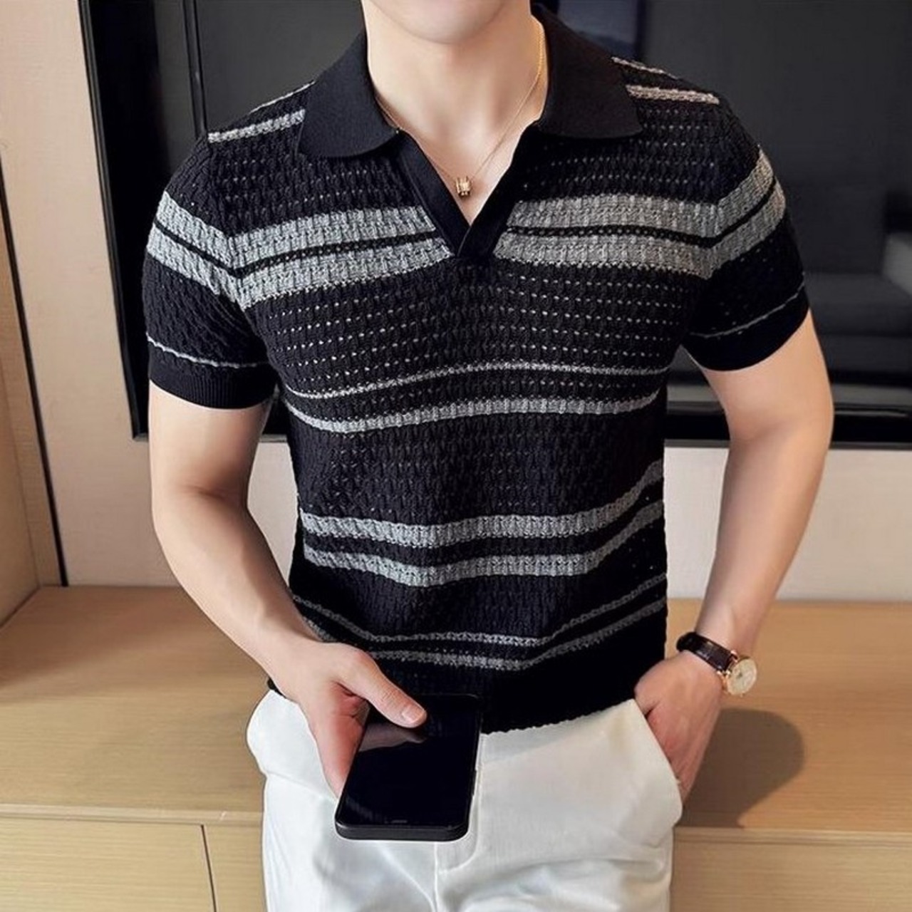 slim fit v-neck shirt 00288