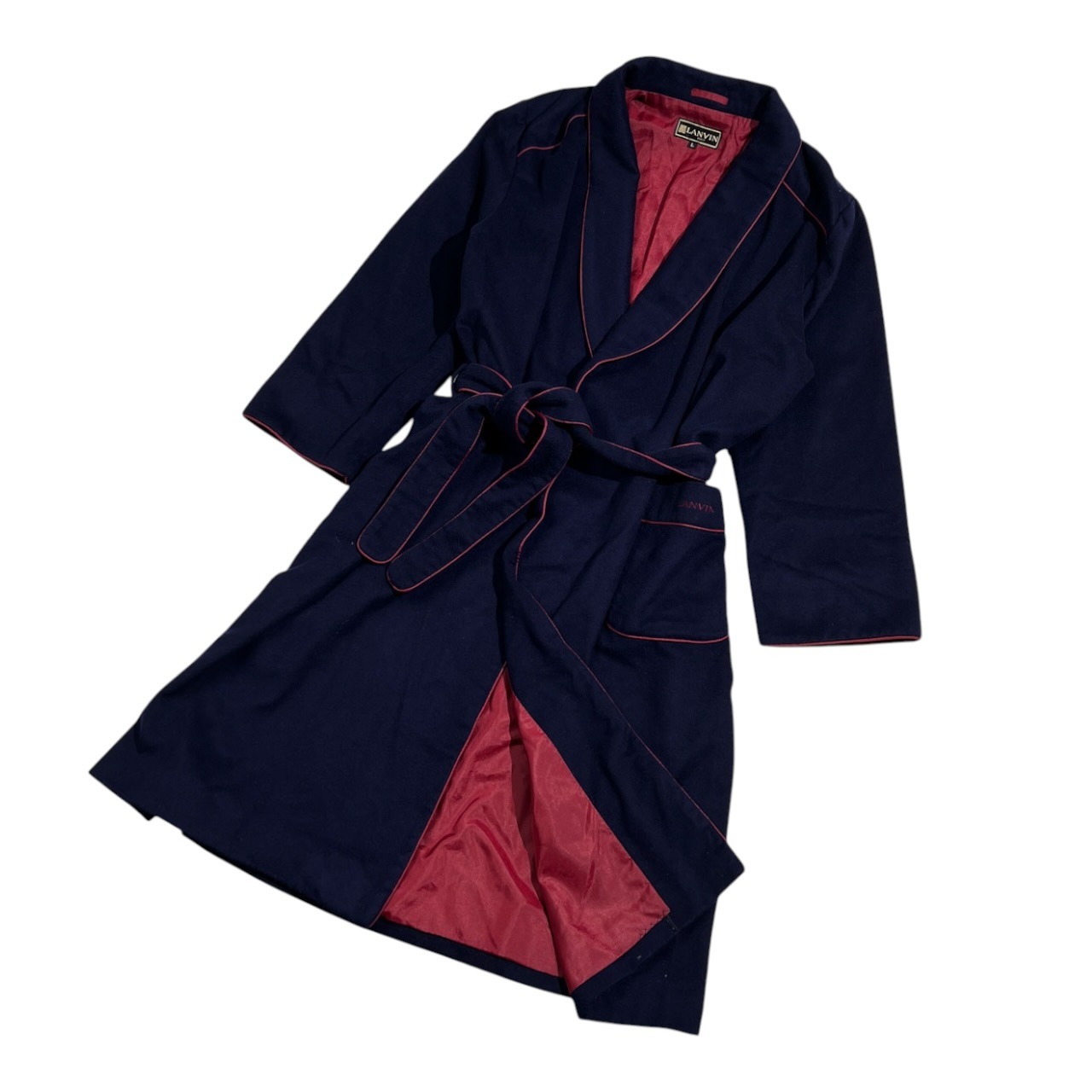 LANVIN ランバン ベルト付き ガウン コート サイズ L /オールド/ビンテージ/ネイビー/D-TK180