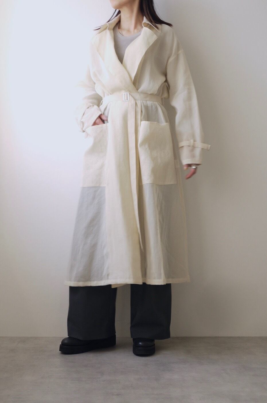 TENNE HANDCRAFTED MODERN / organza long trench（ BEIGE ） | t a - n a 