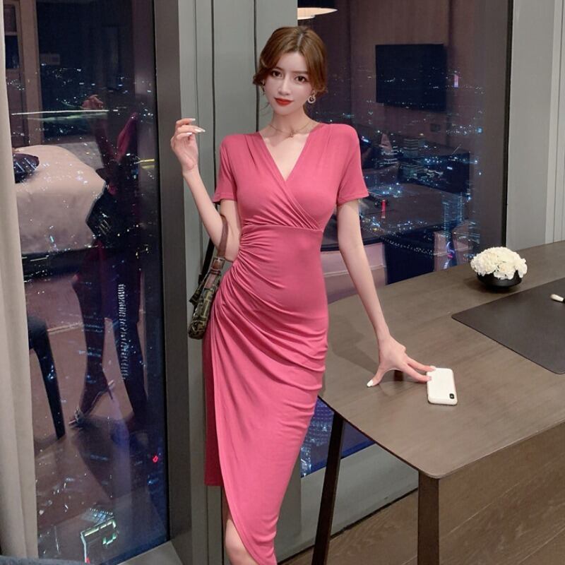 サマースリットウェストスリムドレス レディース 夏物 ハンチェンe25576170251