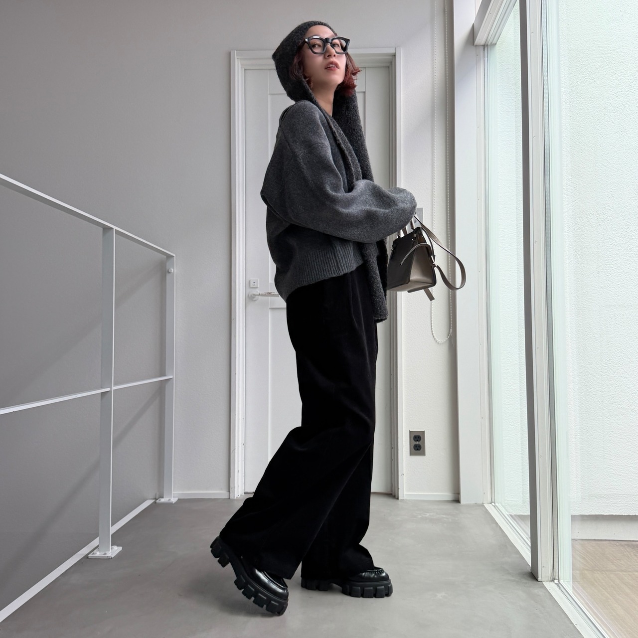 ロングフラップニットcap/チャコール