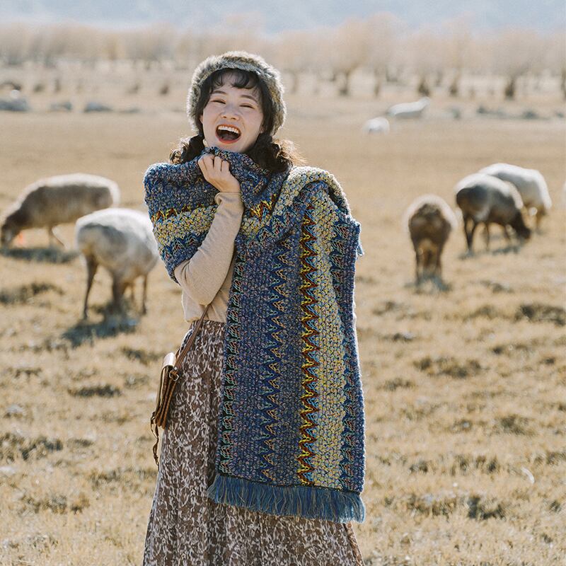 エスニックスタイルのフリンジスカーフ雲南麗江チベットトラベルショール厚手の暖かいスカーフレトロロングデュアルユース新しい ドリームホーストラベル婦人服47813816013