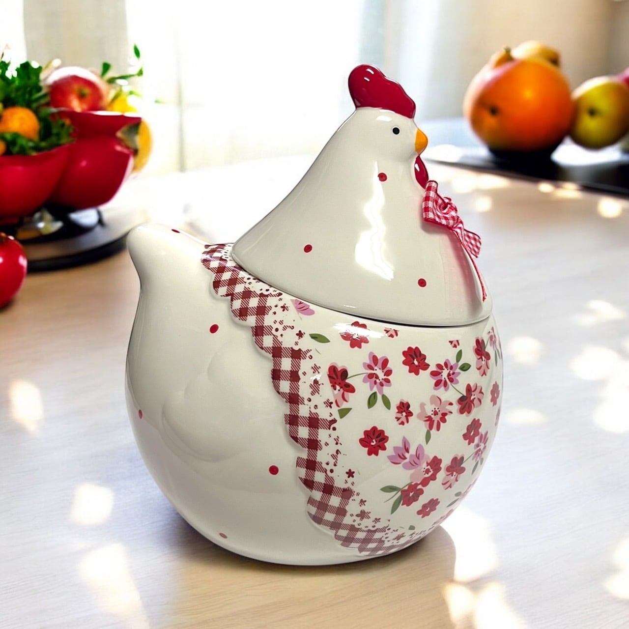 陶器製花鳥デザイン小物入れ ニワトリ 陶器 花柄 キャンディボックス 小物入れ お菓子入れ おやつ