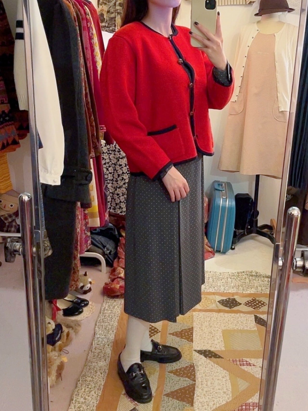 red × navy piping knit cardigan