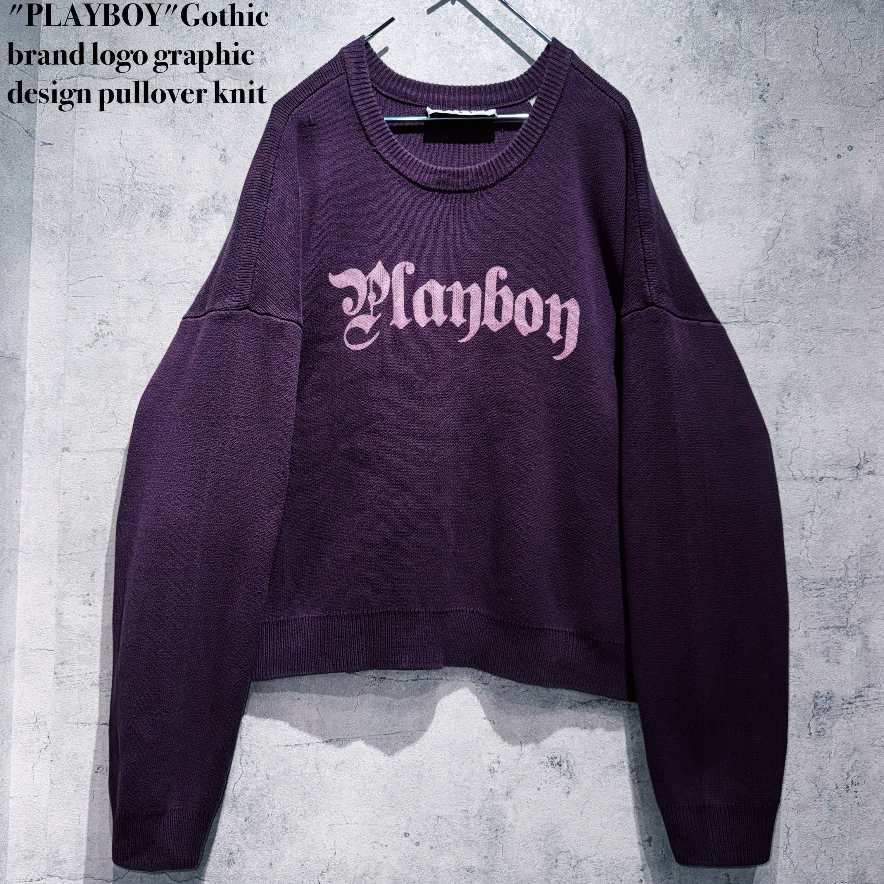 "PLAYBOY"Gothic brand logo graphic design pullover knit