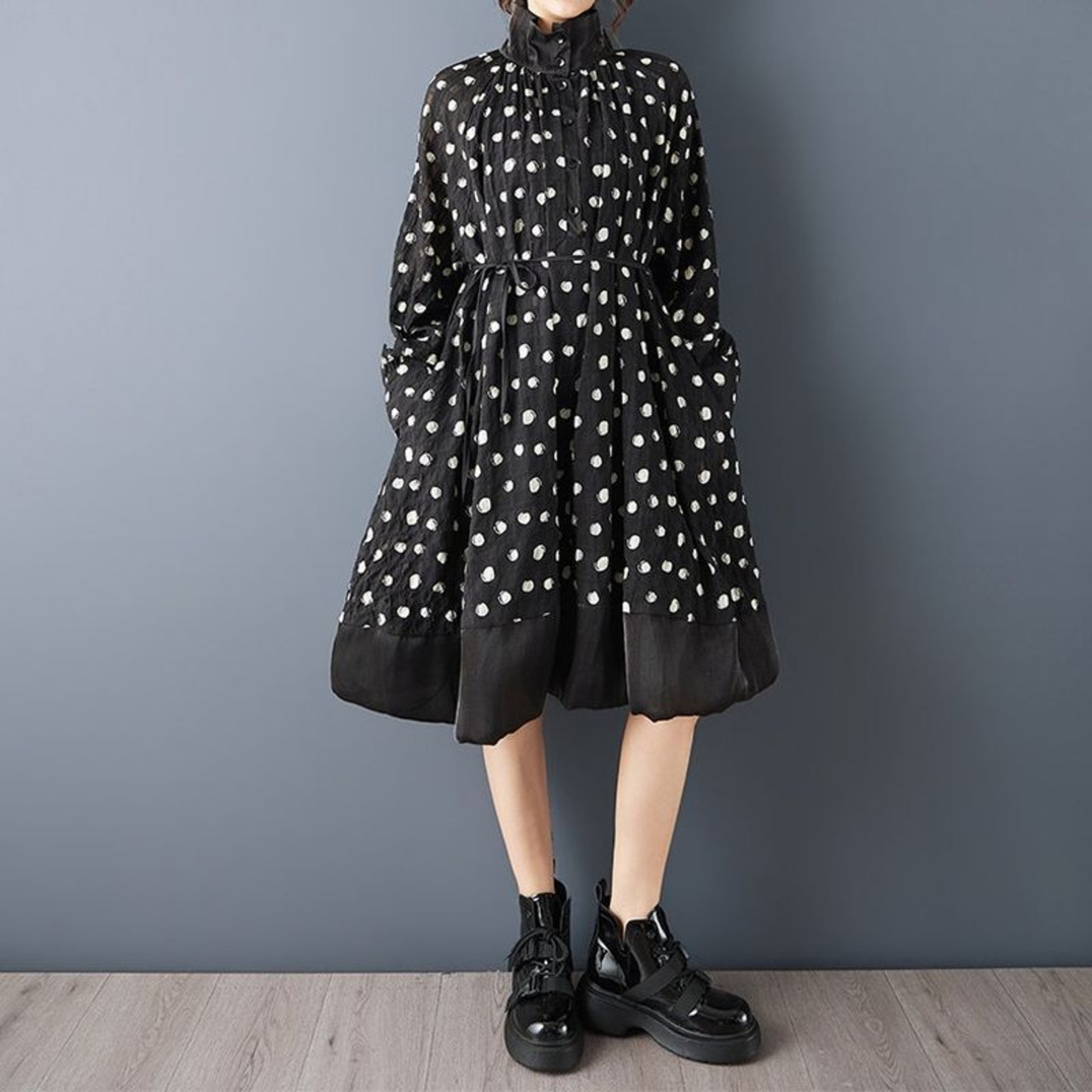 ドット柄 上品シルエット ワンピース  00247