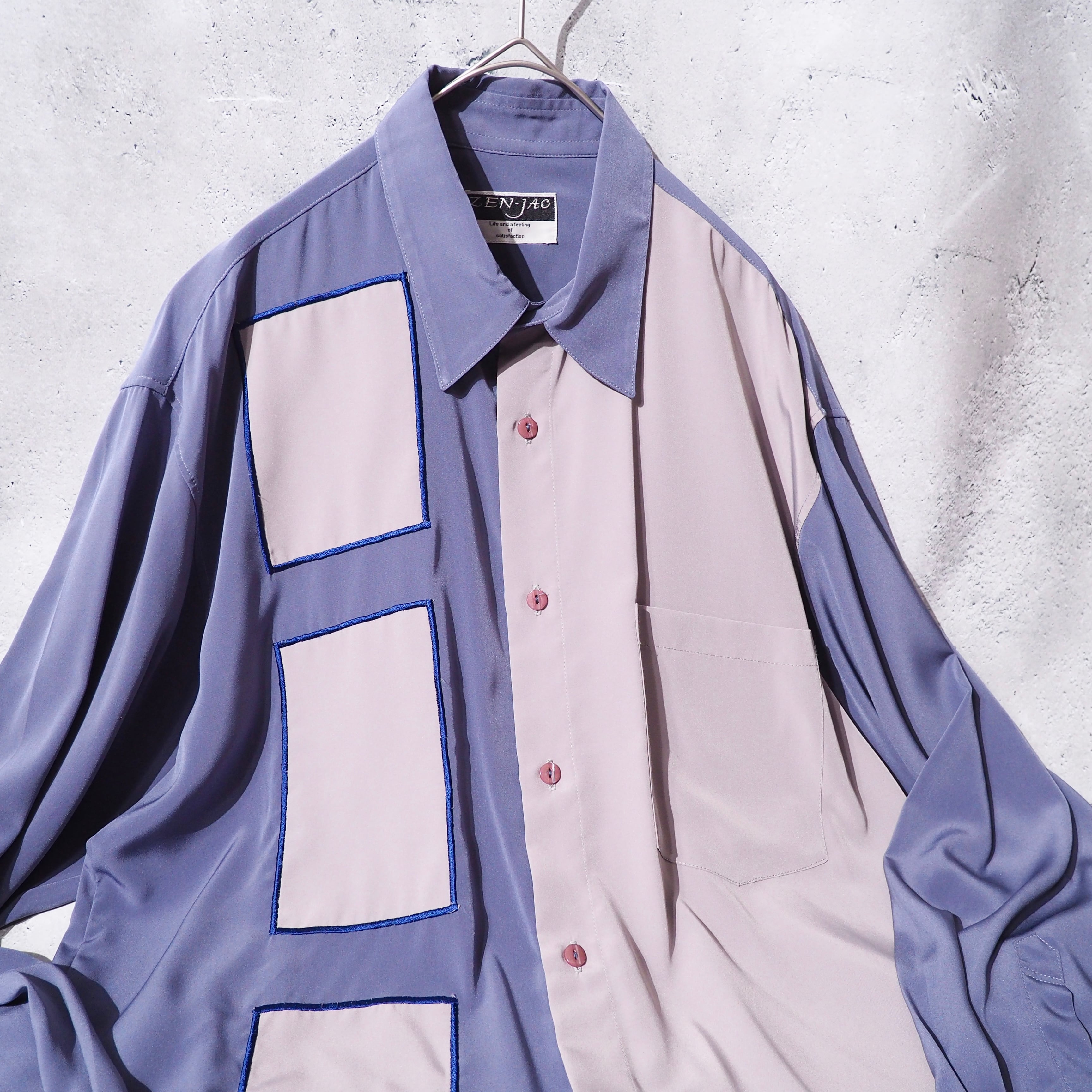 1990s Light purple × Ivory Bi color vintage Drape loose shirt