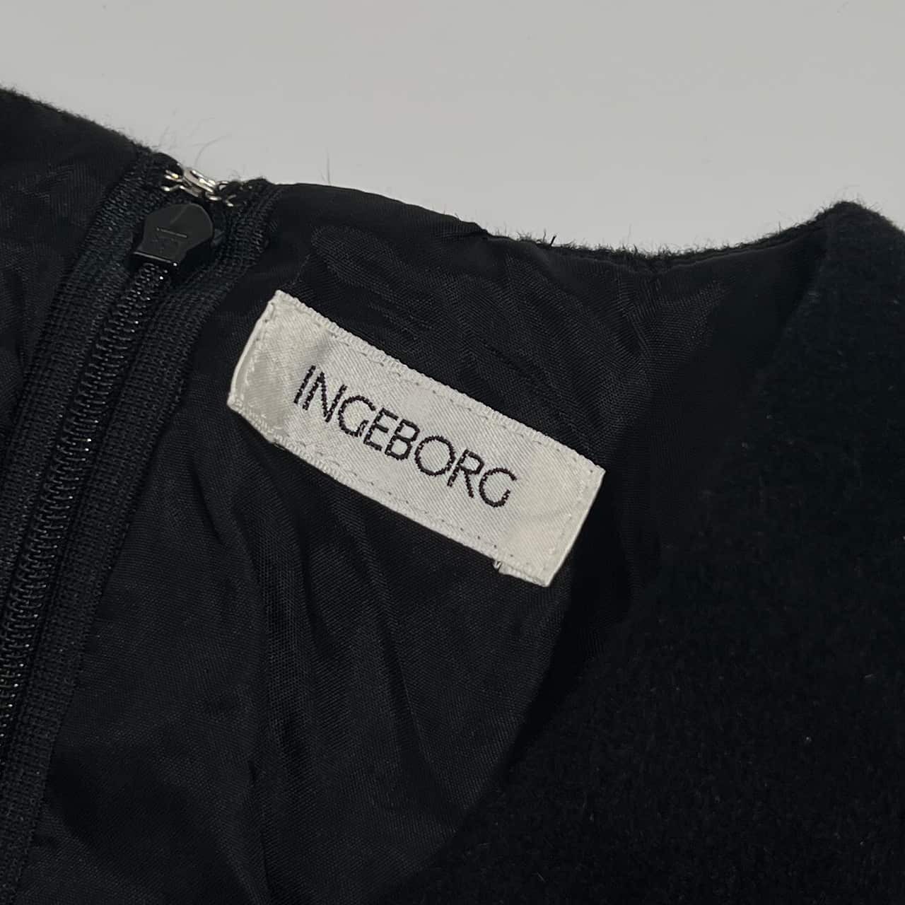 INGEBORG インゲボルグ アンゴラ混 リボン 半袖 ロング ワンピース/ブラック レディース