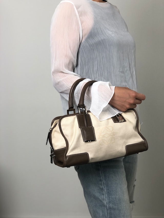 LOEWE ロエベ アマソナ ハンドバッグ ベージュ アナグラム キャンバス カデナ vintage ヴィンテージ オールド srrkp4