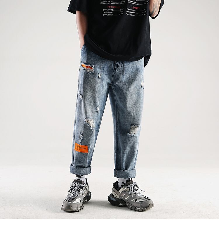 全1色 デニム パンツ ストレート カジュアル ダメージ おしゃれ