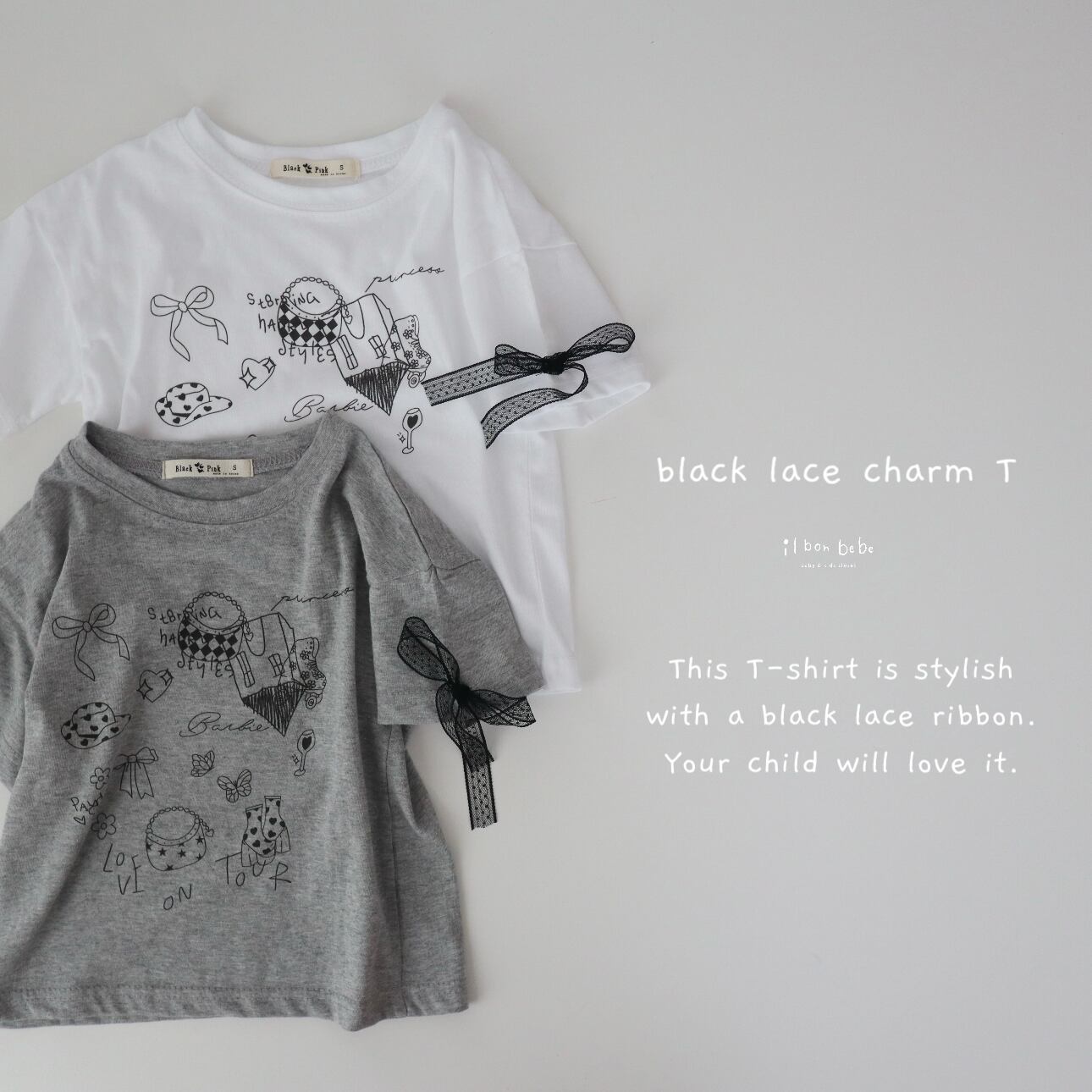 【即納】black lace charm T