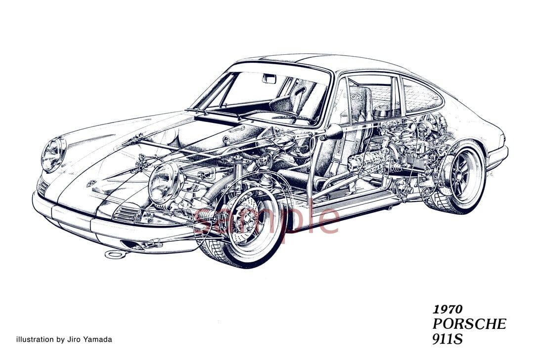 ★希少４枚セット★　ポルシェ911　透し図　山田ジロー（A3サイズ） 山田ジロー 自動車イラスト作品 | チンクエチェント博物館