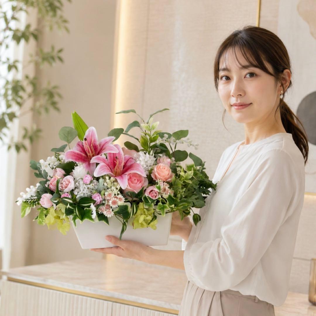 光触媒 ピンク百合のアレンジメント 新築祝い 誕生日 サロン飾り