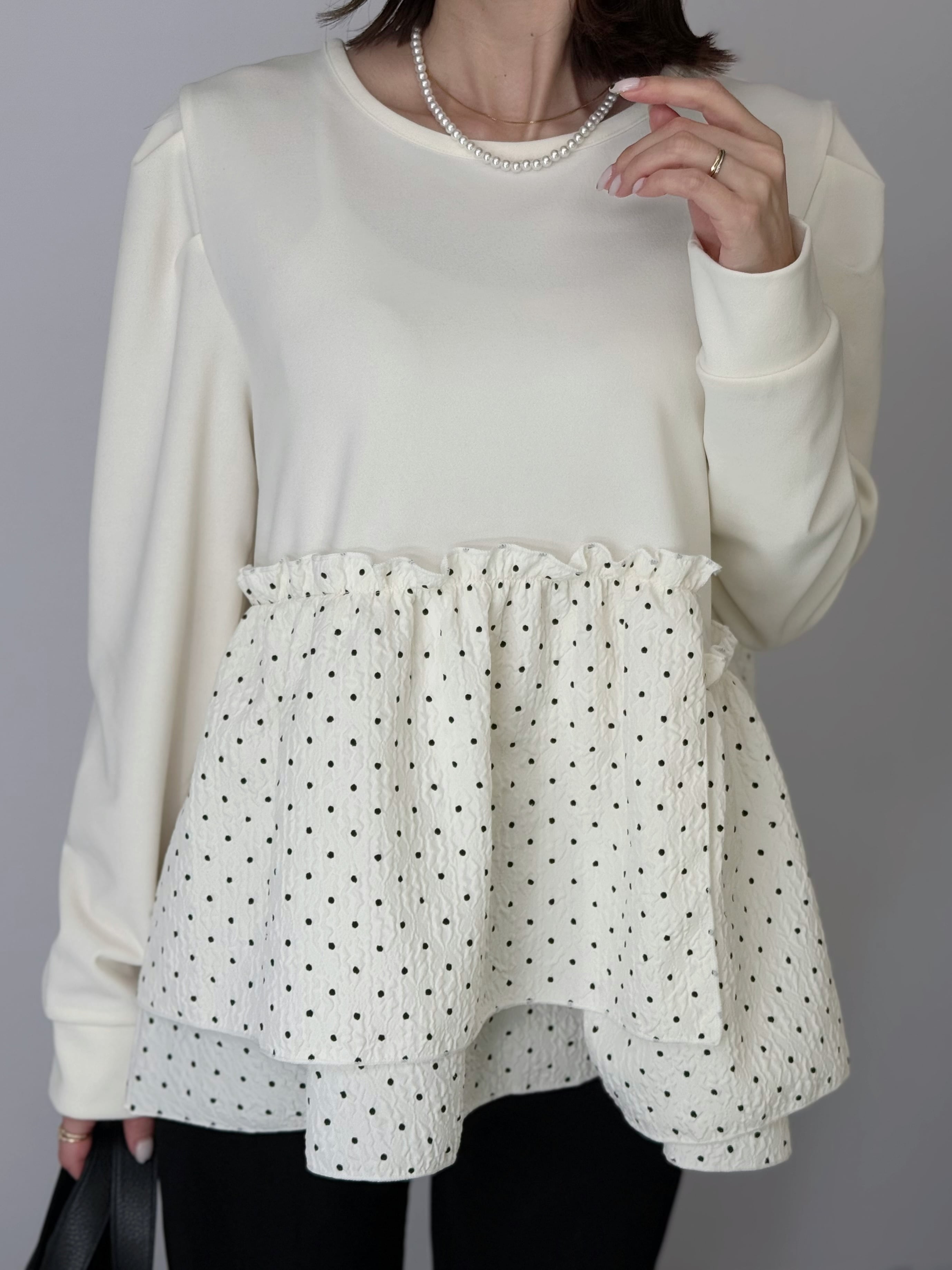 切替ドットペプラムトップス