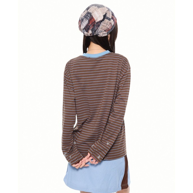 スターピンストライプレタリングロングスリーブTシャツ 2col   R02565