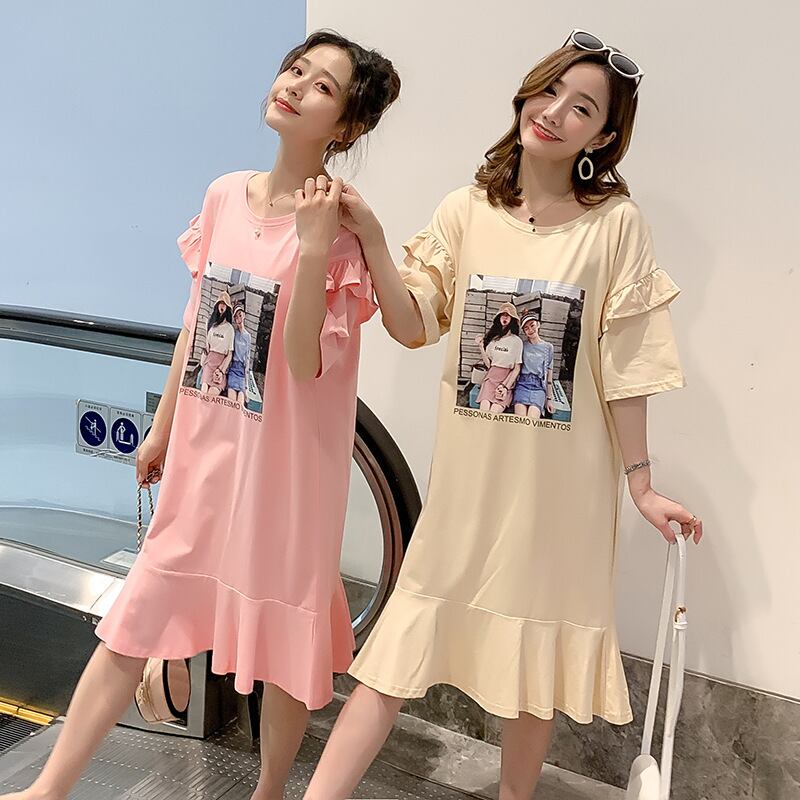 【新作】【送料無料】 妊娠中の女性の全身ドレスマタニティ服2019夏服の服スタイルスタイルのTシャツベースシャツミッドレングス サマー 夏物 AL expec321490713203