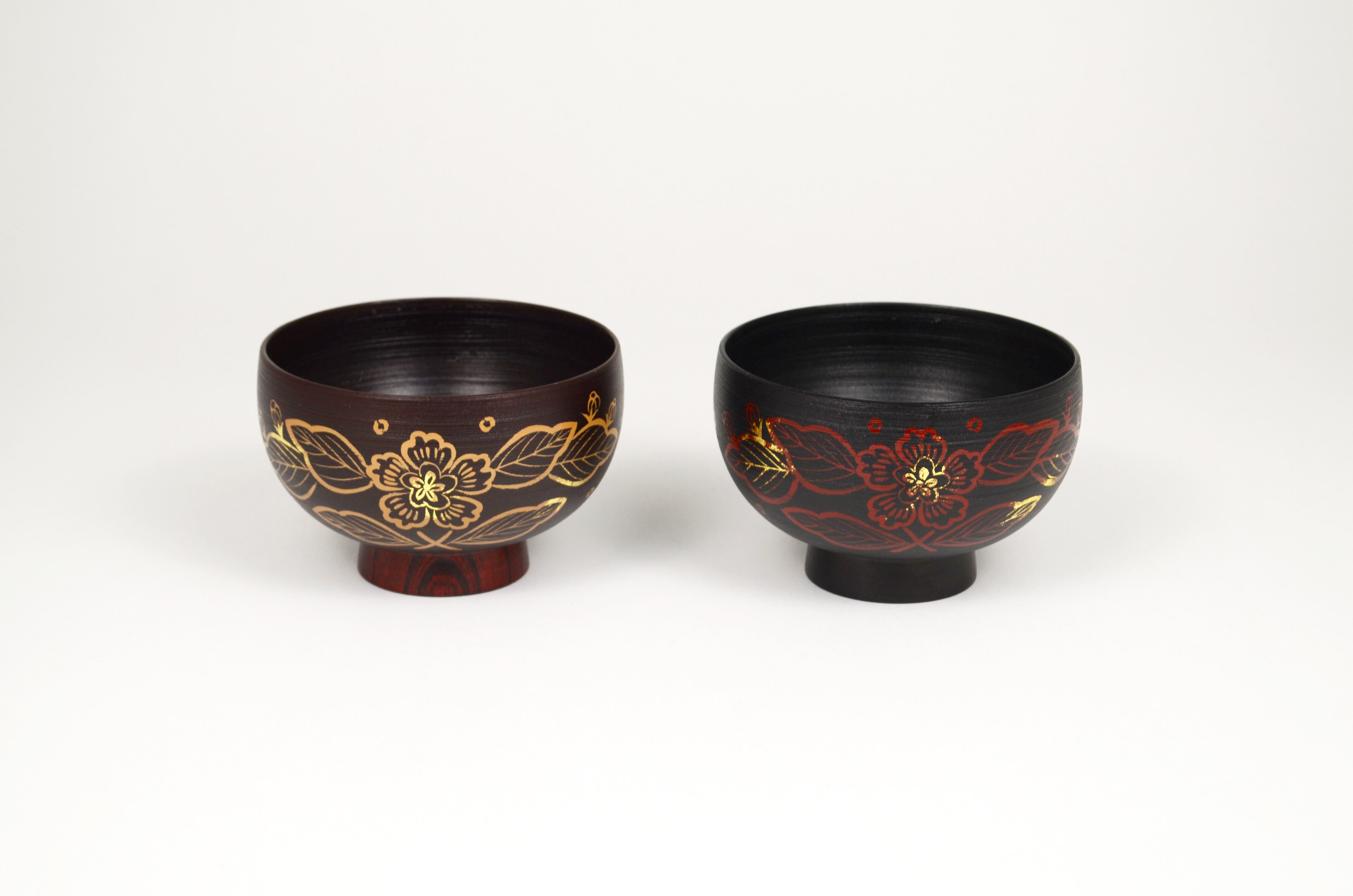 □欅 夫婦布袋椀 錆 吉野絵 SO-0617（限定品 1点物） | 山中 漆器 嘉匠