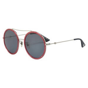 グッチ ツーブリッジ ラウンド サングラス GG0061S シルバー レッド メタル レディース GUCCI 【中古】