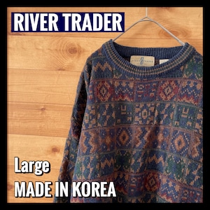 【RIVER TRADER】クルーネック 柄ニット セーター 総柄 アメリカ古着