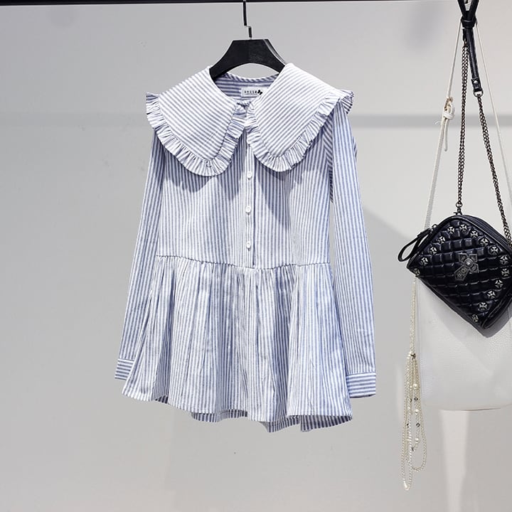 ストライプ柄フリルカラーシャツ SU452 | Sugar.miel（シュガーミエル）