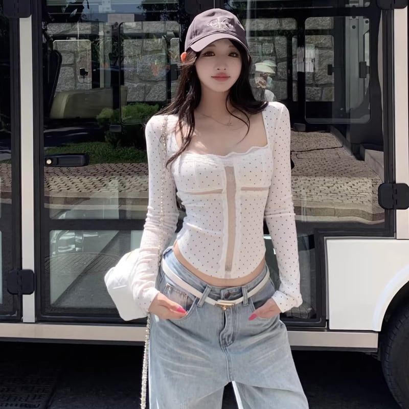 【tops】レースドッキングスクエアネックトップス Q8276